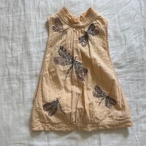 Free People Peach Halter Blouse with Sequin Dragonfly Design